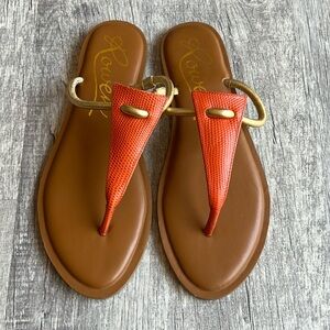 Anthropologie Rowen Flip Flip Sandals Shoes Orange Gold Strap Sz 7.5 NWOT